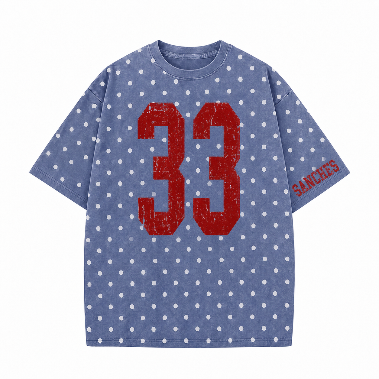Custom Vintage Varsity Number or Letter Polka Dot Washed T-Shirt, Personalized Team Name Game Day Tee