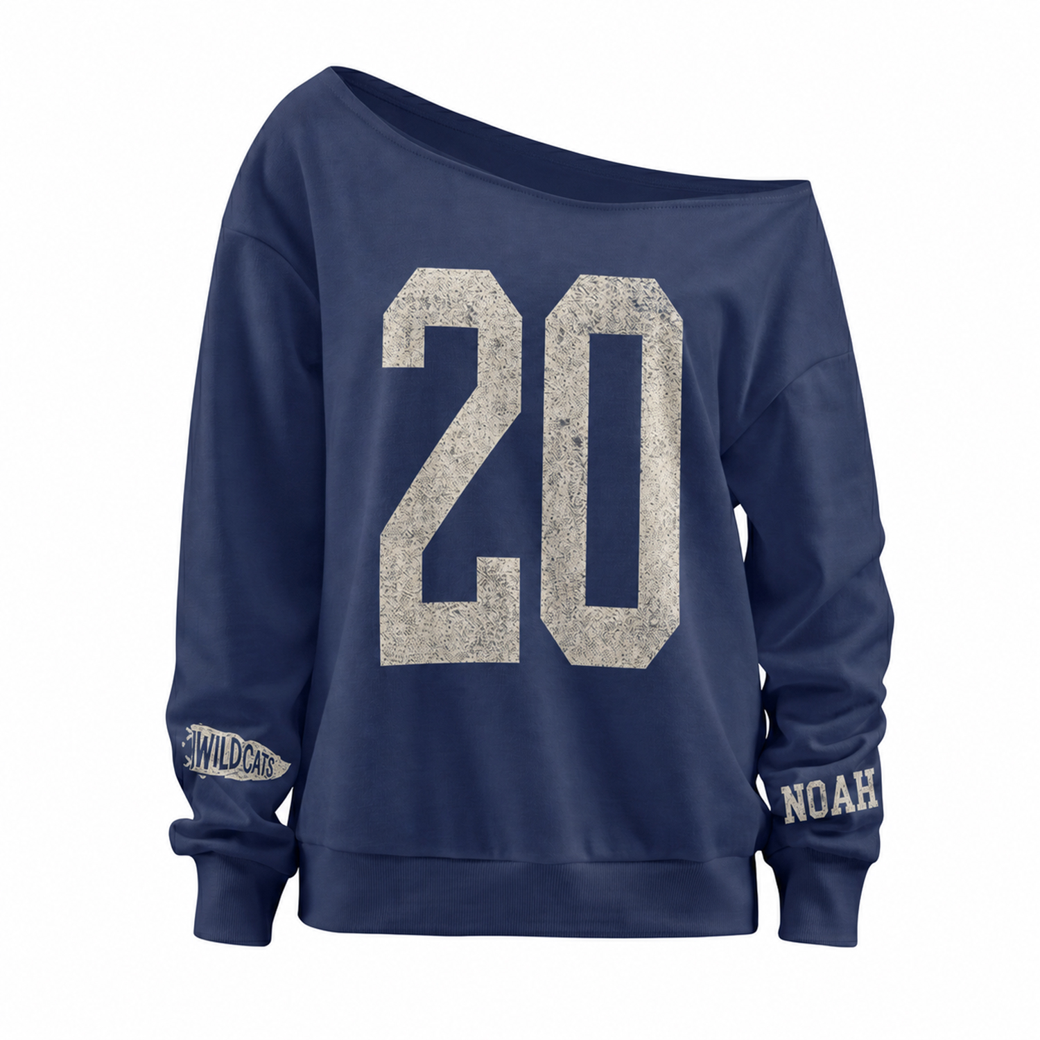 Custom Vintage Varsity Number or Letter Sport Team Off The Shoulder Sweatshirt, Game Day Wear