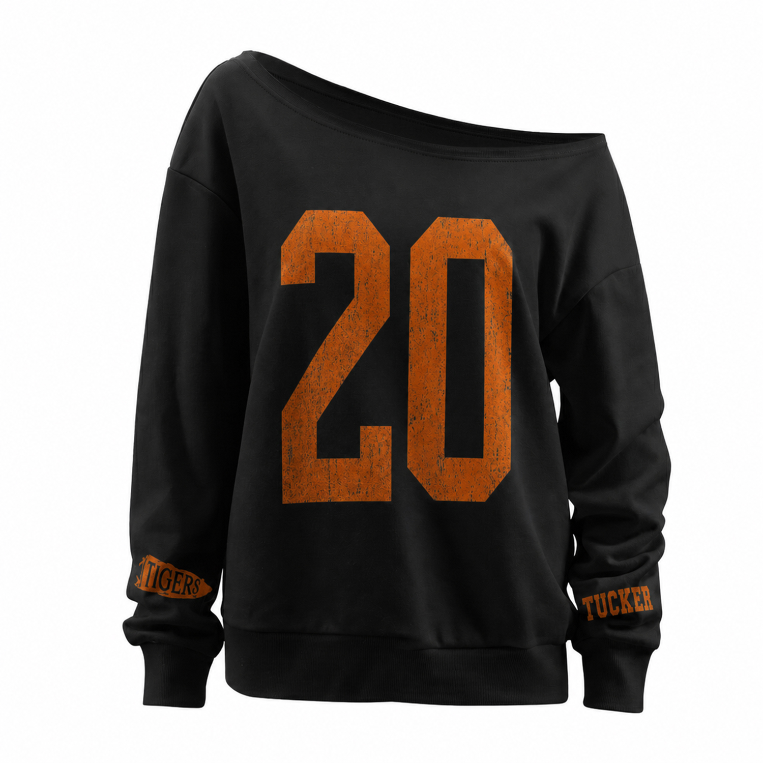 Custom Vintage Varsity Number or Letter Sport Team Off The Shoulder Sweatshirt, Game Day Wear