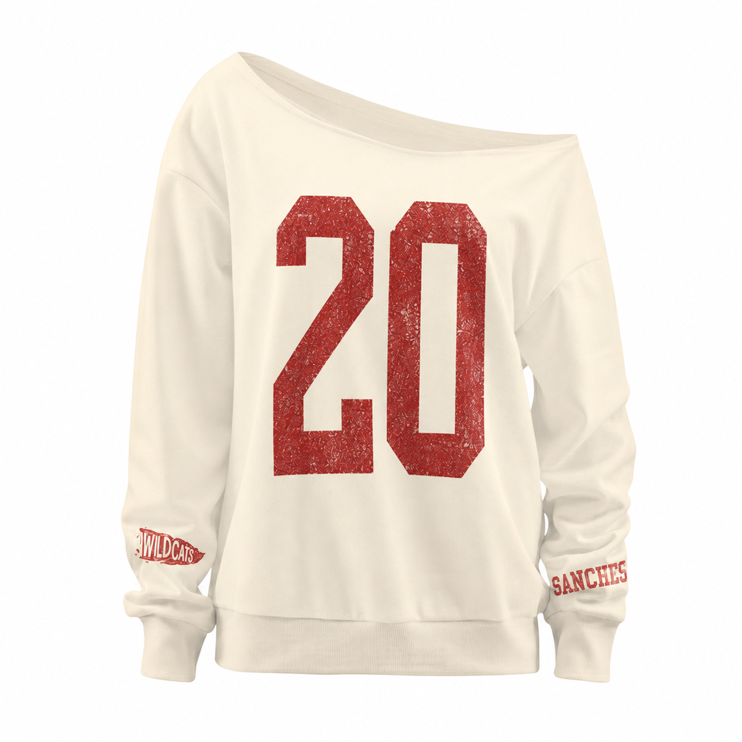Custom Vintage Varsity Number or Letter Sport Team Off The Shoulder Sweatshirt, Game Day Wear