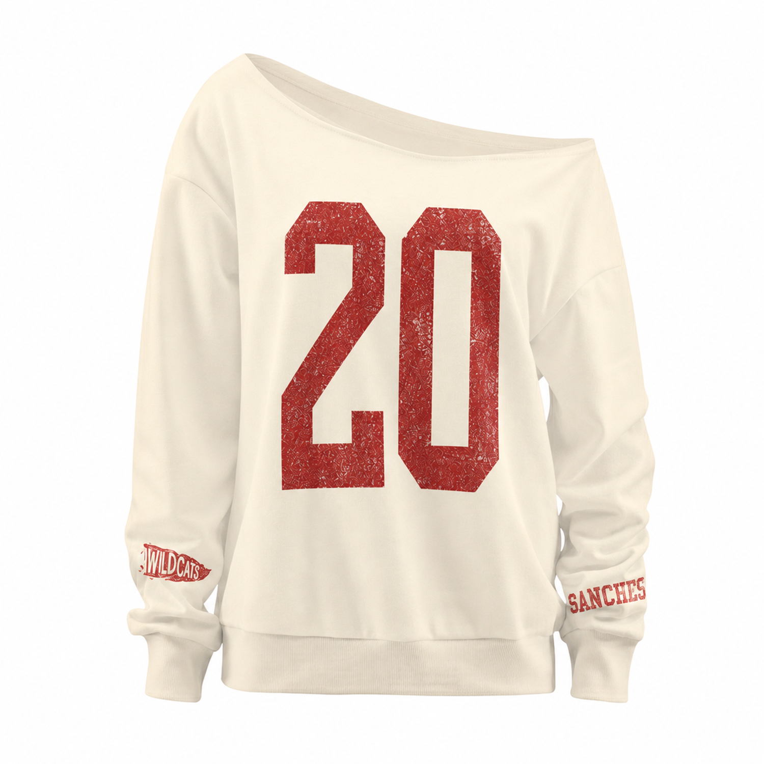 Custom Vintage Varsity Number or Letter Sport Team Off The Shoulder Sweatshirt, Game Day Wear