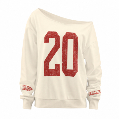 Custom Vintage Varsity Number or Letter Sport Team Off The Shoulder Sweatshirt, Game Day Wear