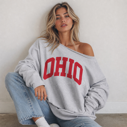 Custom College Print Team Name Off The Shoulder Sweatshirt, Game Day Wear