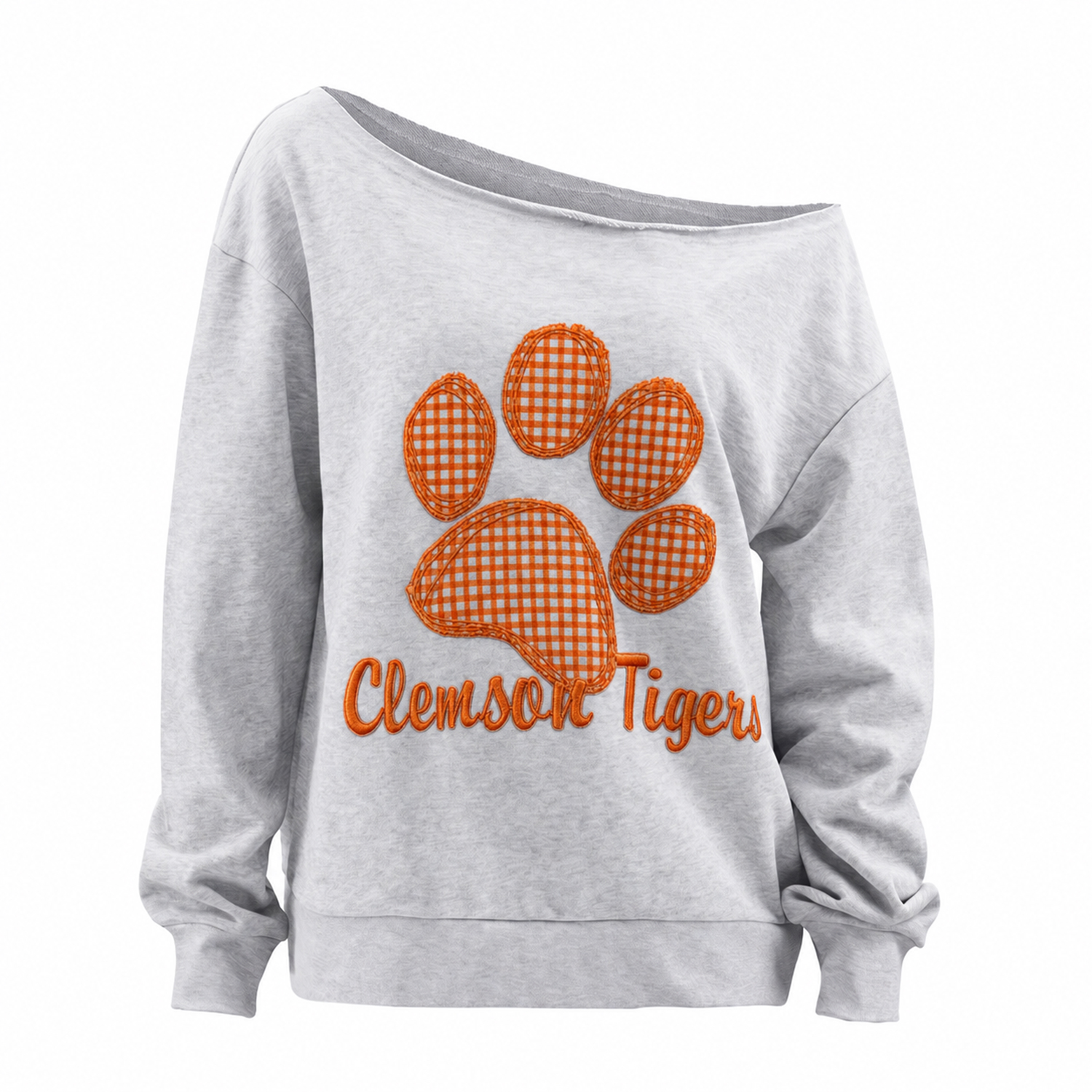 Custom Mascot Applique Patchwork Off The Shoulder Sweatshirt, Game Day Wear