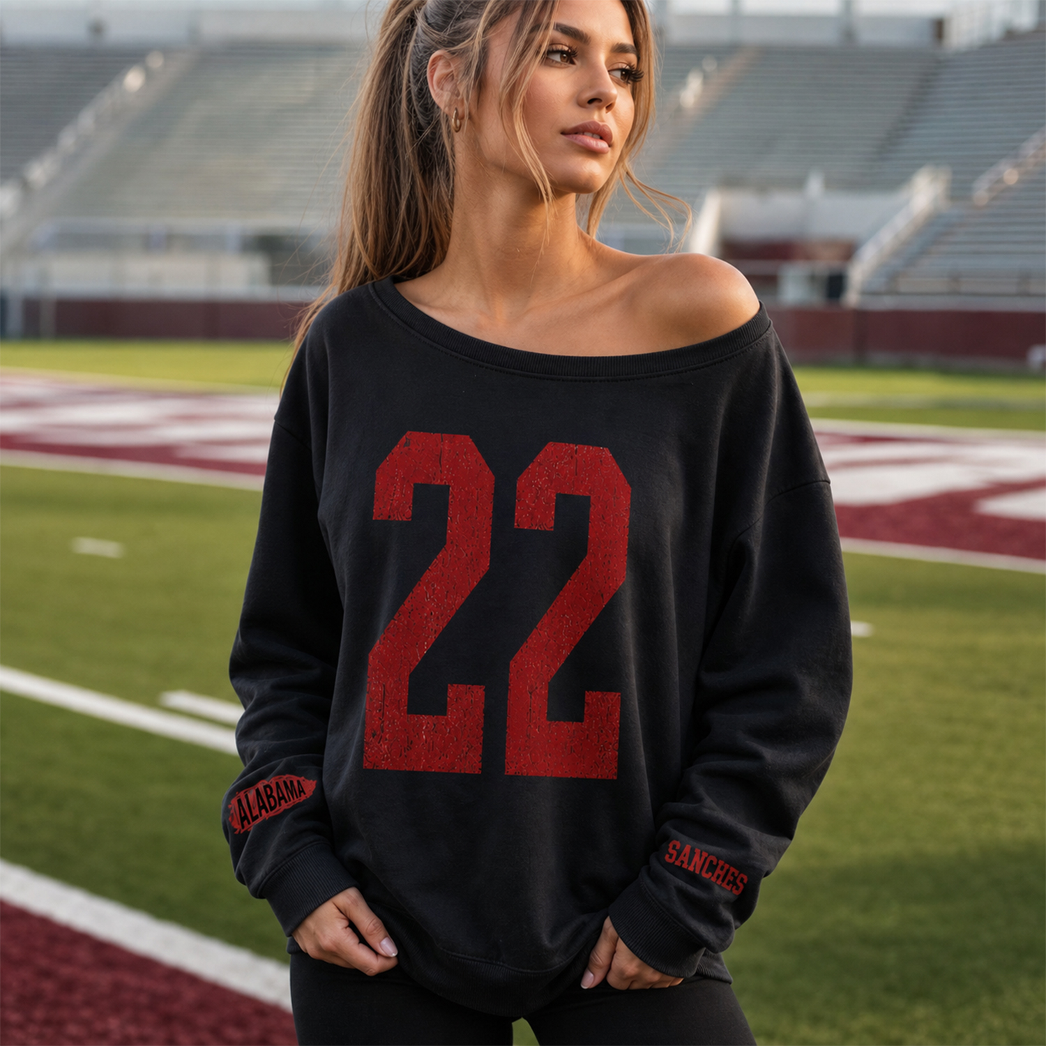 Custom Vintage Varsity Number or Letter Sport Team Off The Shoulder Sweatshirt, Game Day Wear