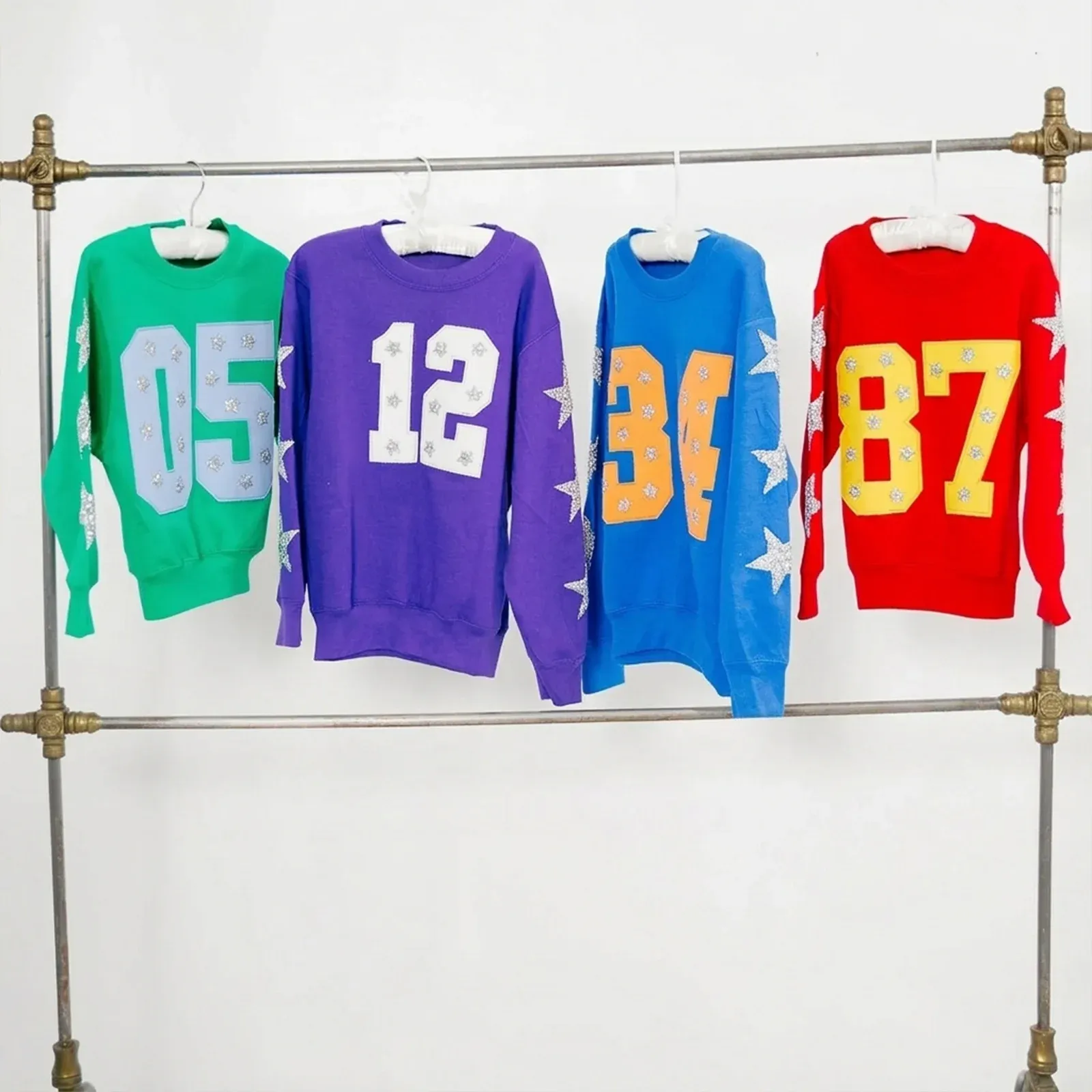 Custom Game Day Team Number & Glitter Star Embroidered Shirt - Personalized Gifts for Sports Lovers