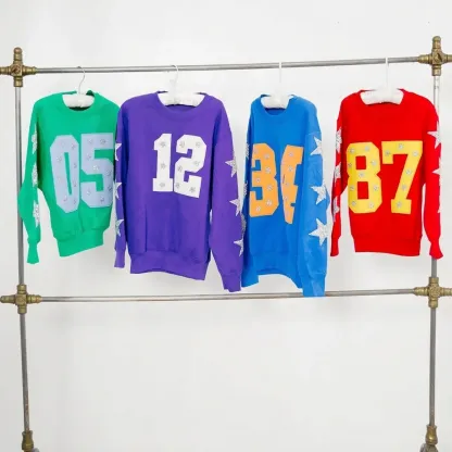 Custom Game Day Team Number & Glitter Star Embroidered Shirt - Personalized Gifts for Sports Lovers
