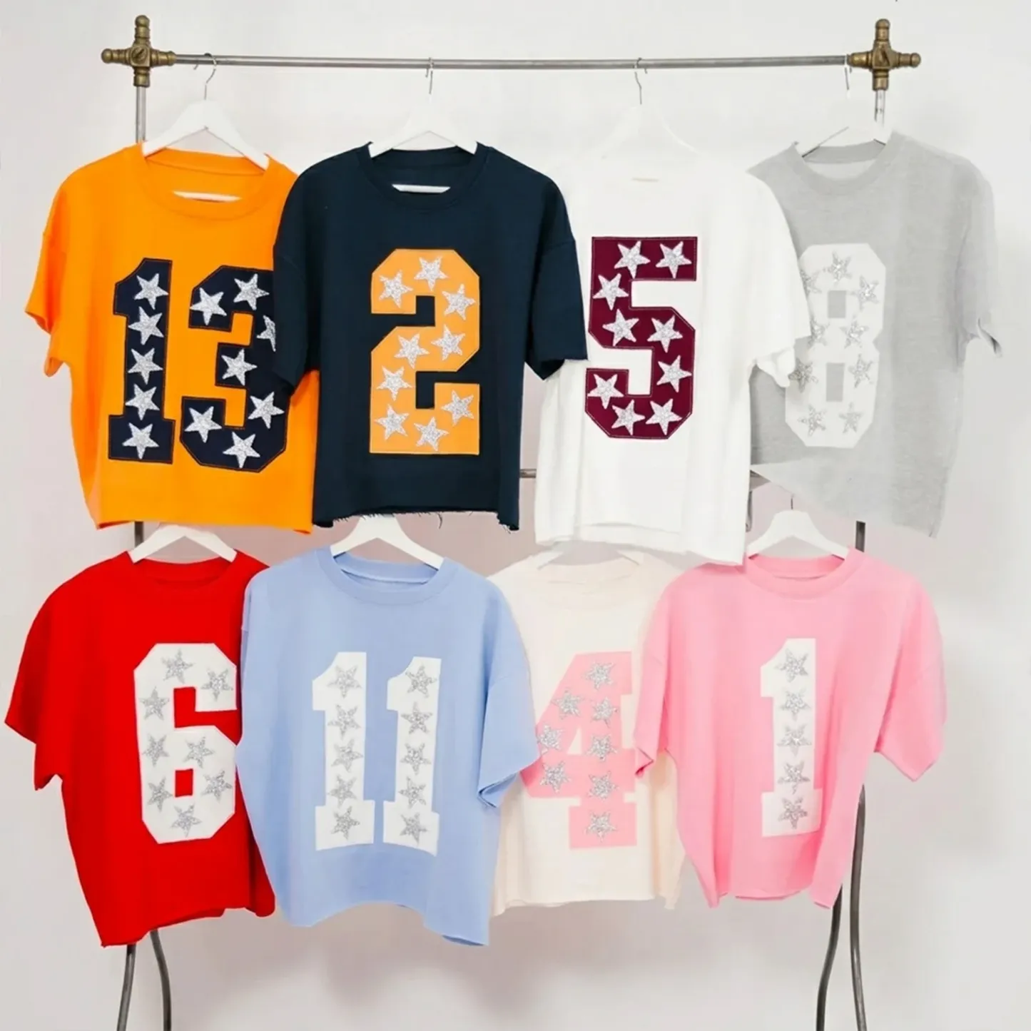 Custom Game Day Team Number & Glitter Star Embroidered Shirt - Personalized Gifts for Sports Lovers