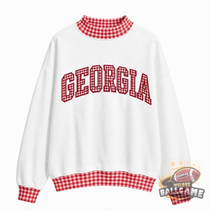 Custom Georgia Patchwork Fabric College Team Embroidered Mockneck