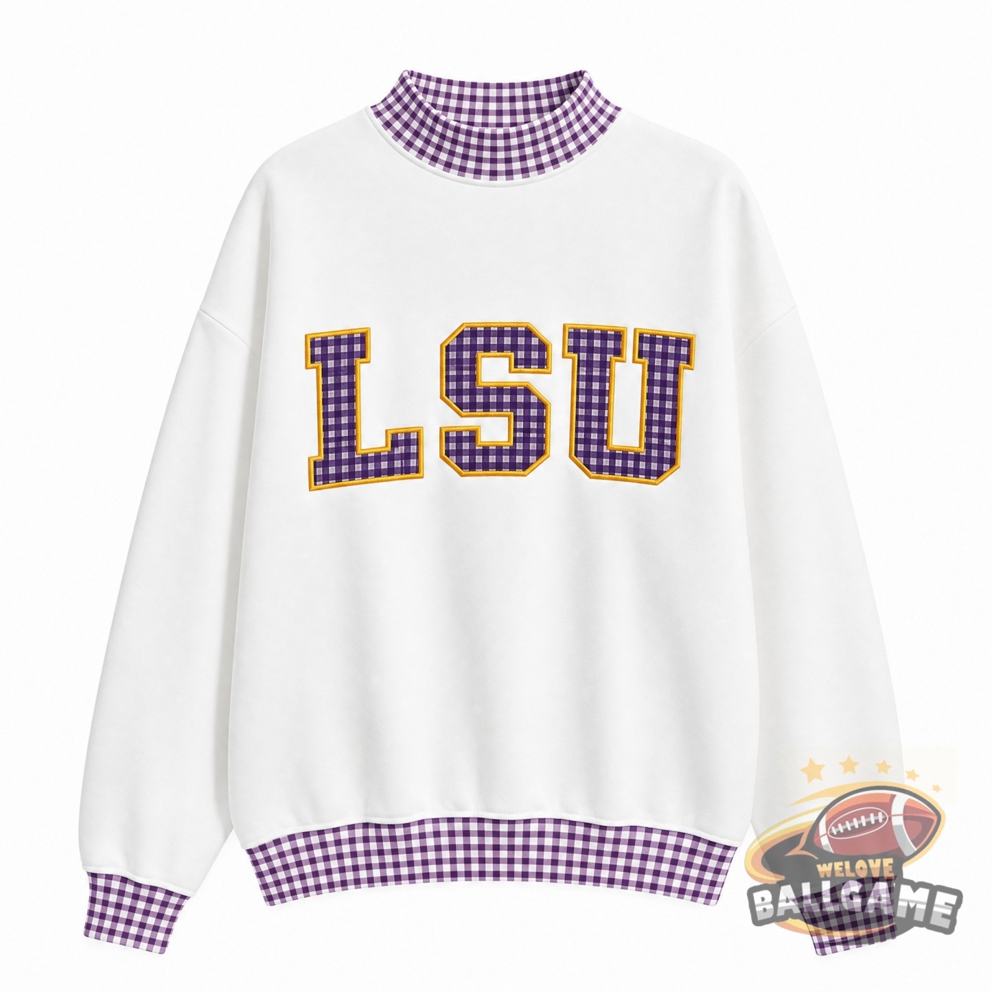 Custom LSU Tigers Patchwork Fabric College Team Embroidered Mockneck