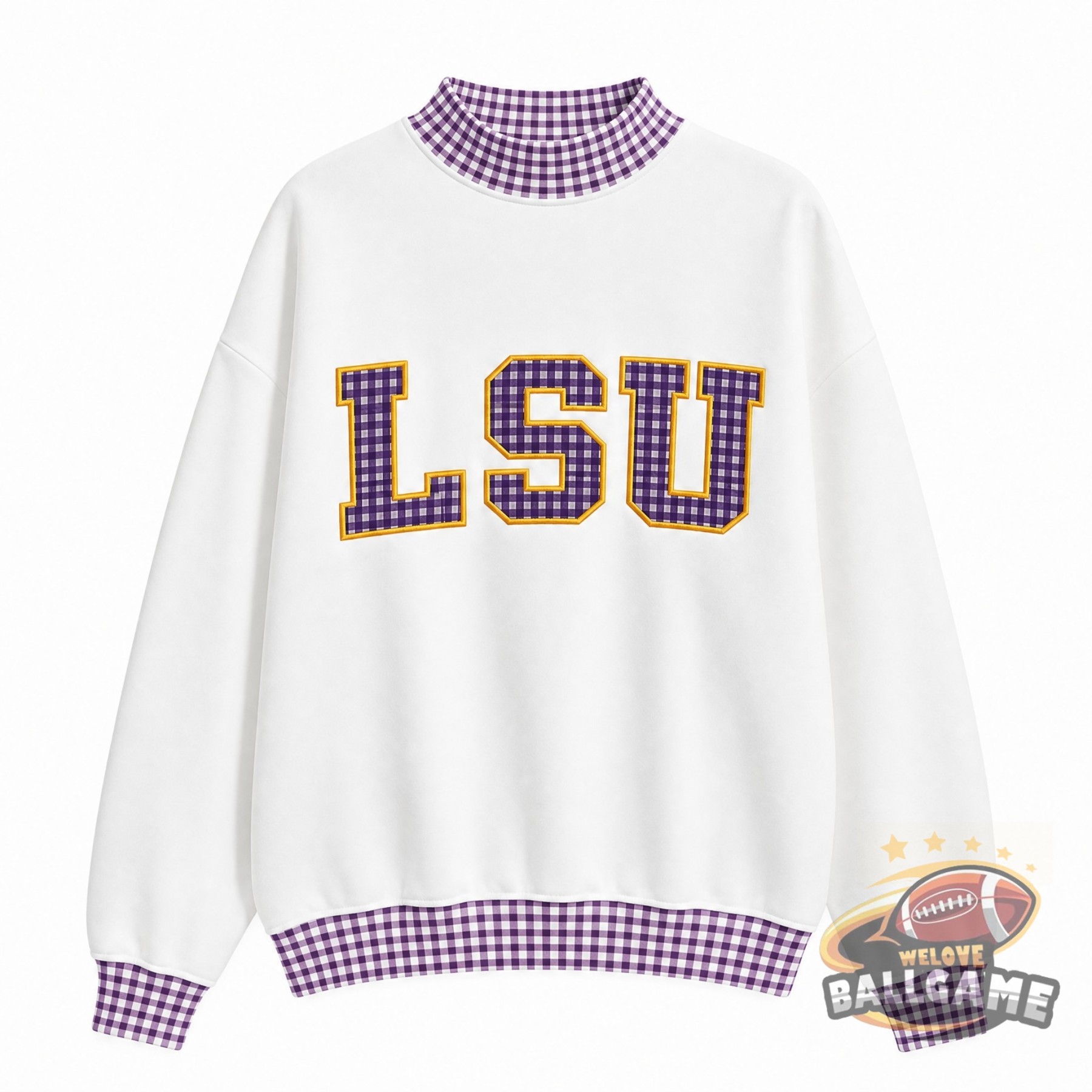 Custom LSU Tigers Patchwork Fabric College Team Embroidered Mockneck