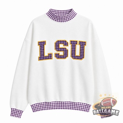 Custom LSU Tigers Patchwork Fabric College Team Embroidered Mockneck