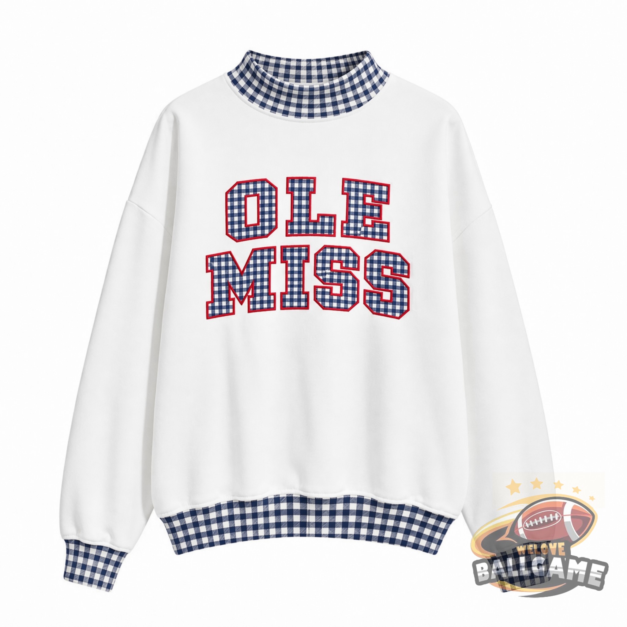 Custom Ole Miss Patchwork Fabric College Team Embroidered Mockneck