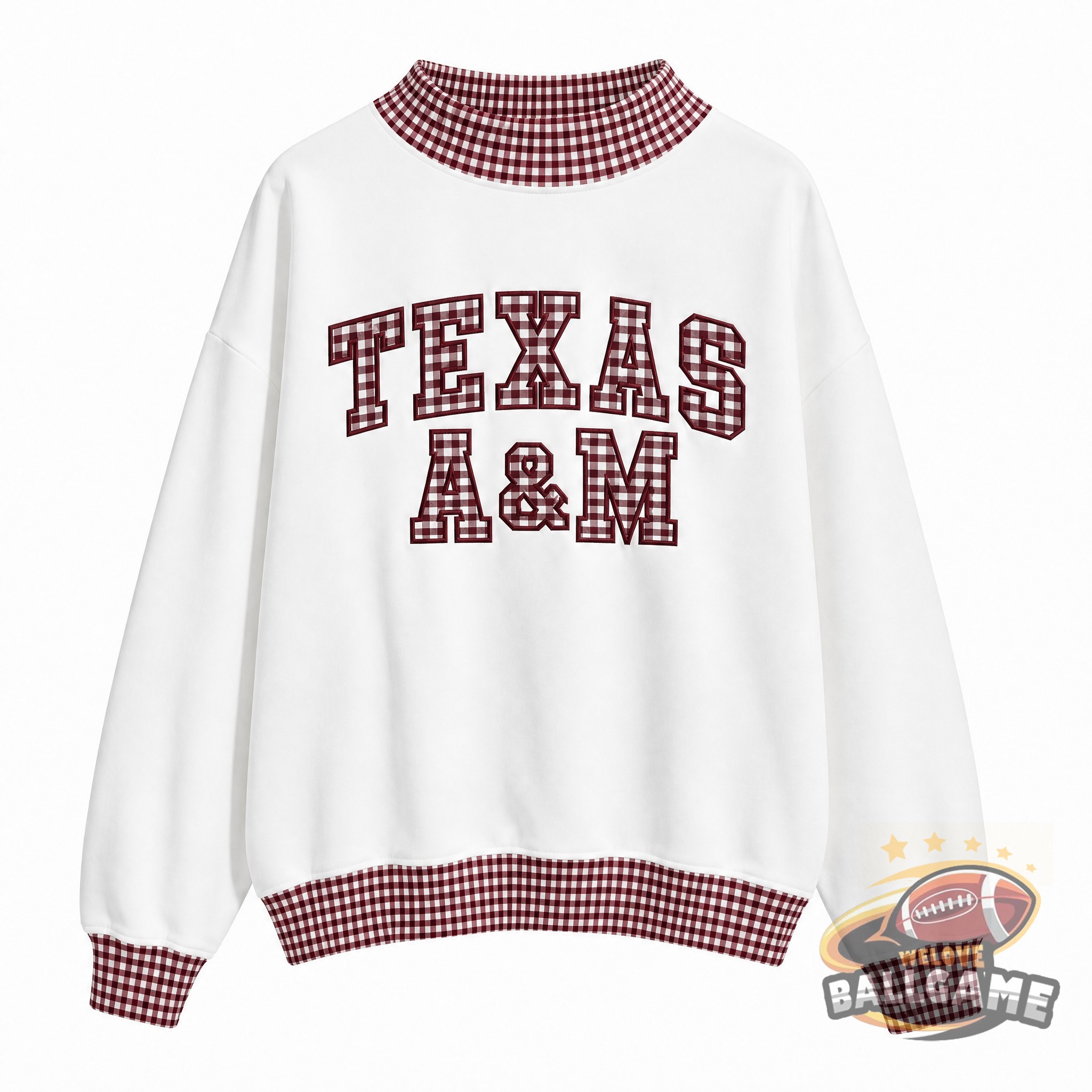 Custom Texas A&M Patchwork Fabric College Team Embroidered Mockneck