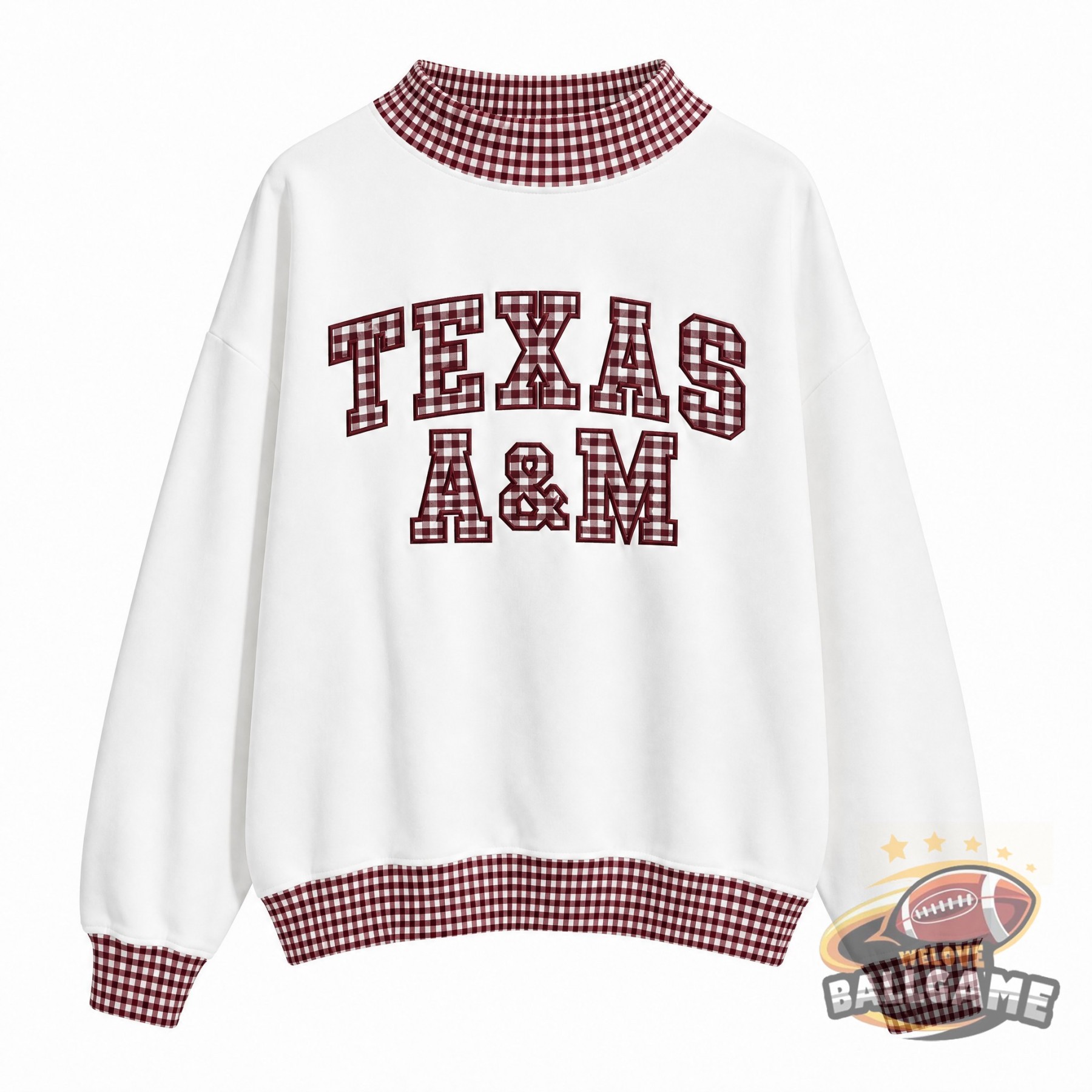 Custom Texas A&M Patchwork Fabric College Team Embroidered Mockneck