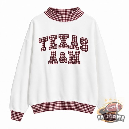 Custom Texas A&M Patchwork Fabric College Team Embroidered Mockneck
