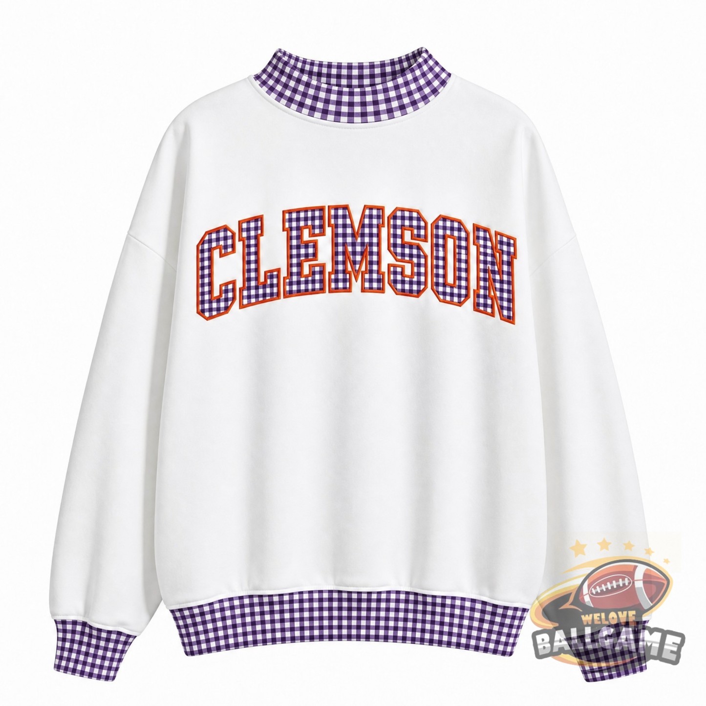 Custom Clemson Tigers Patchwork Fabric College Team Embroidered Mockneck