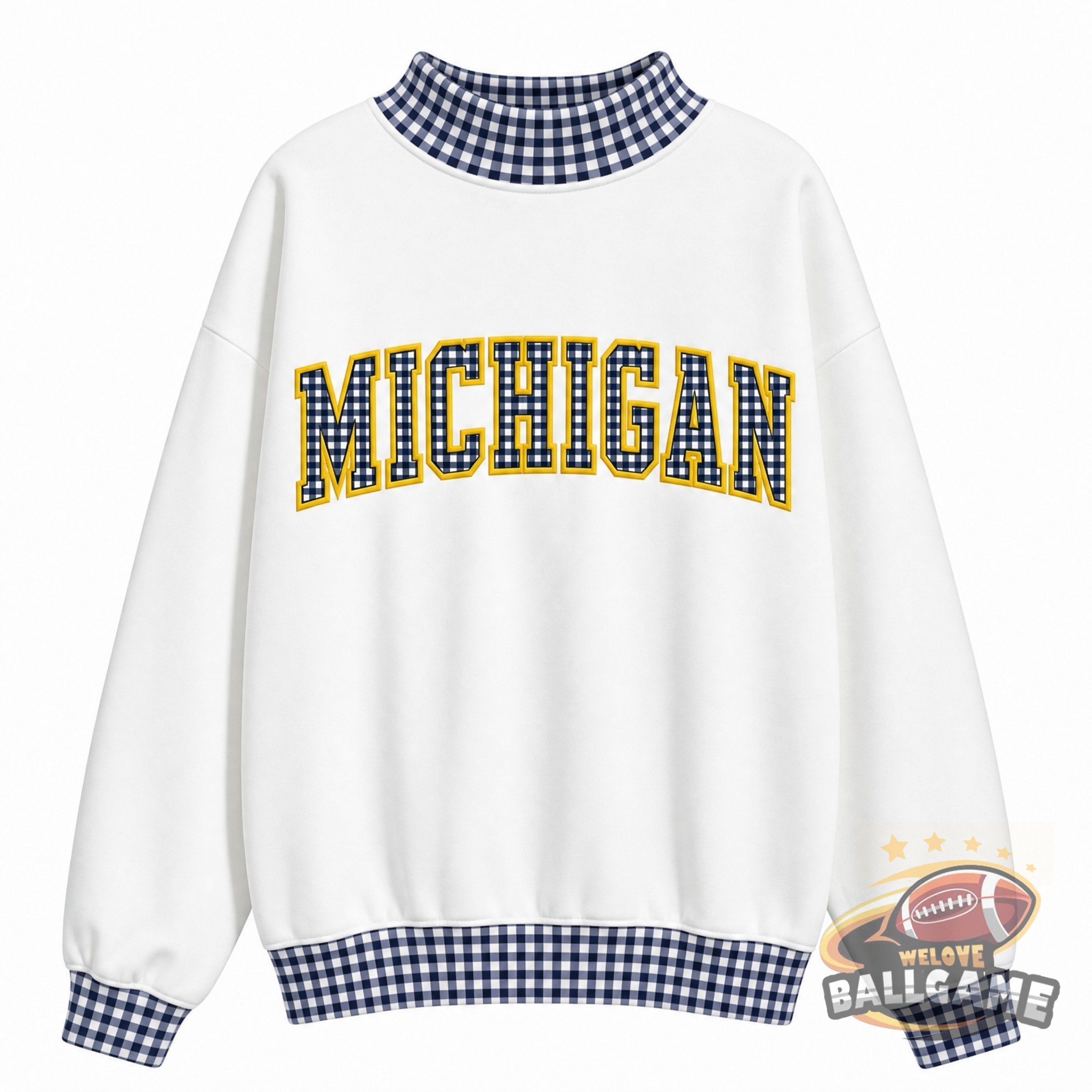 Custom Michigan Patchwork Fabric College Team Embroidered Mockneck