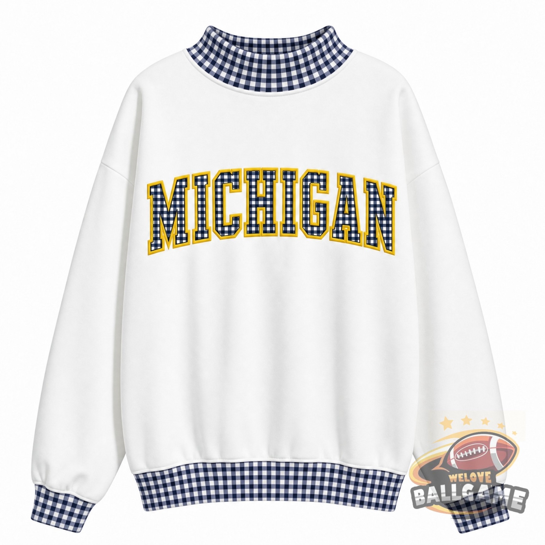 Custom Michigan Patchwork Fabric College Team Embroidered Mockneck