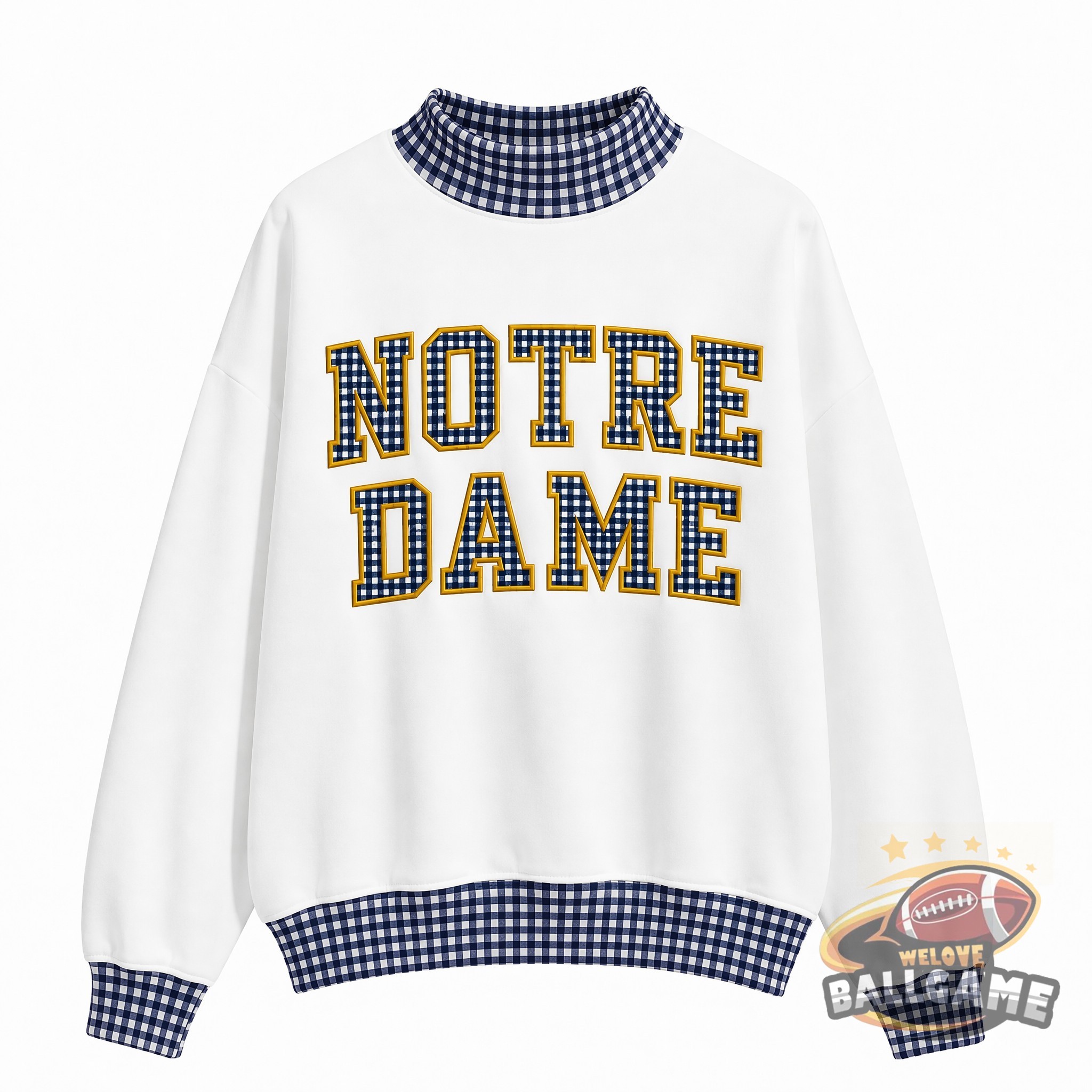 Custom Notre Dame Patchwork Fabric College Team Embroidered Mockneck