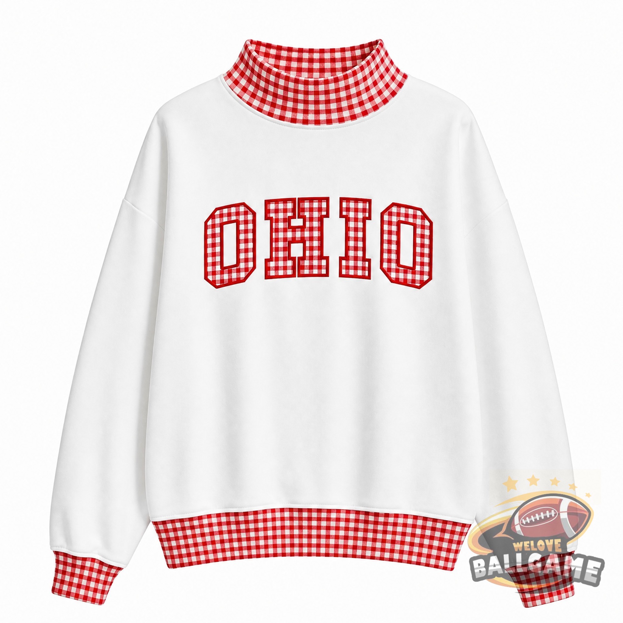 Custom Ohio Patchwork Fabric College Team Embroidered Mockneck