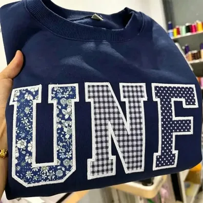 Custom Patchwork Fabric Embroidered Sweatshirt Team and School Name Applique Varsity Letters