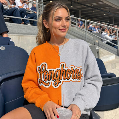 Custom Glitter Team Name Embroidered Two Tone Crewneck Sweatshirt, Personalized Game Day Pullover