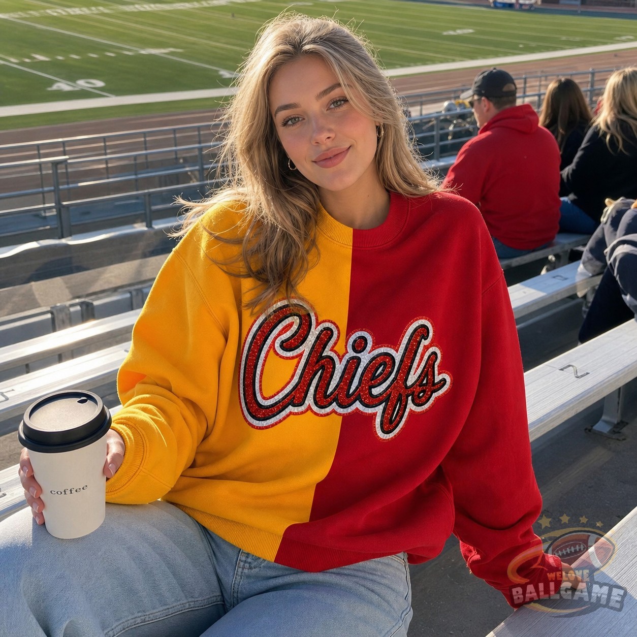 Custom Glitter Team Name Embroidered Two Tone Crewneck Sweatshirt, Personalized Game Day Pullover