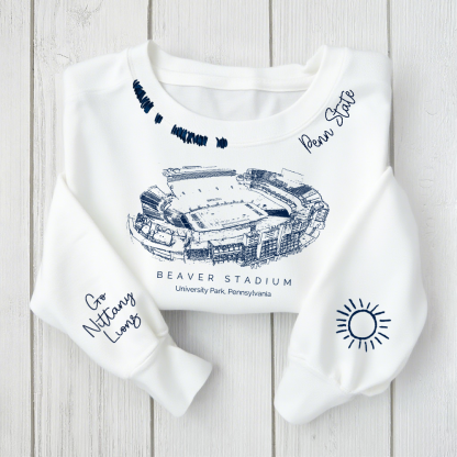 Beaver Stadium - Penn State Nittany Lions football Unisex Distressed Monogram Collar Sleeve Embroidery Chain Stitch Sweatshirt