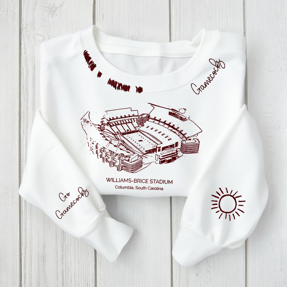 Williams–Brice Stadium South Carolina Gamecocks football Unisex Distressed Monogram Collar Sleeve Embroidery Chain Stitch Sweatshirt