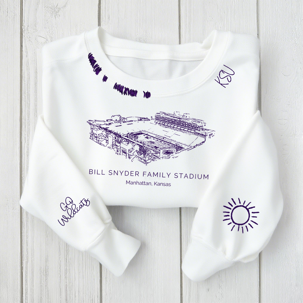Bill Snyder Family Stadium - Kansas State Wildcats football Unisex Distressed Monogram Collar Sleeve Embroidery Chain Stitch Sweatshirt