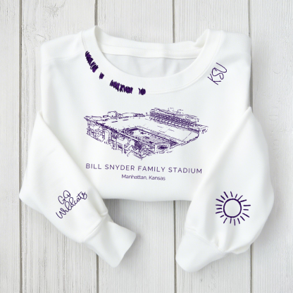Bill Snyder Family Stadium - Kansas State Wildcats football Unisex Distressed Monogram Collar Sleeve Embroidery Chain Stitch Sweatshirt