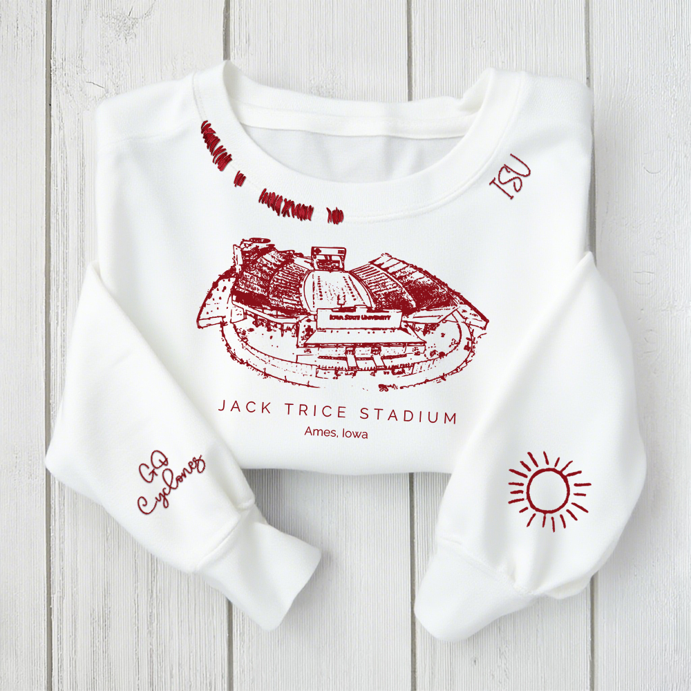 Jack Trice Stadium - Iowa State Cyclones football Unisex Distressed Monogram Collar Sleeve Embroidery Chain Stitch Sweatshirt