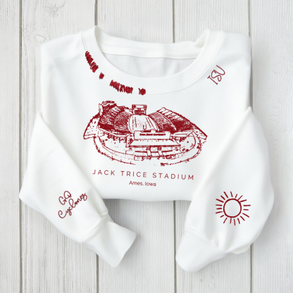 Jack Trice Stadium - Iowa State Cyclones football Unisex Distressed Monogram Collar Sleeve Embroidery Chain Stitch Sweatshirt
