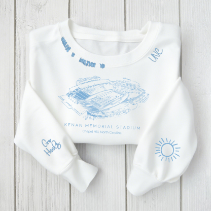 Kenan Memorial Stadium - North Carolina Tar Heels football Unisex Distressed Monogram Collar Sleeve Embroidery Chain Stitch Sweatshirt