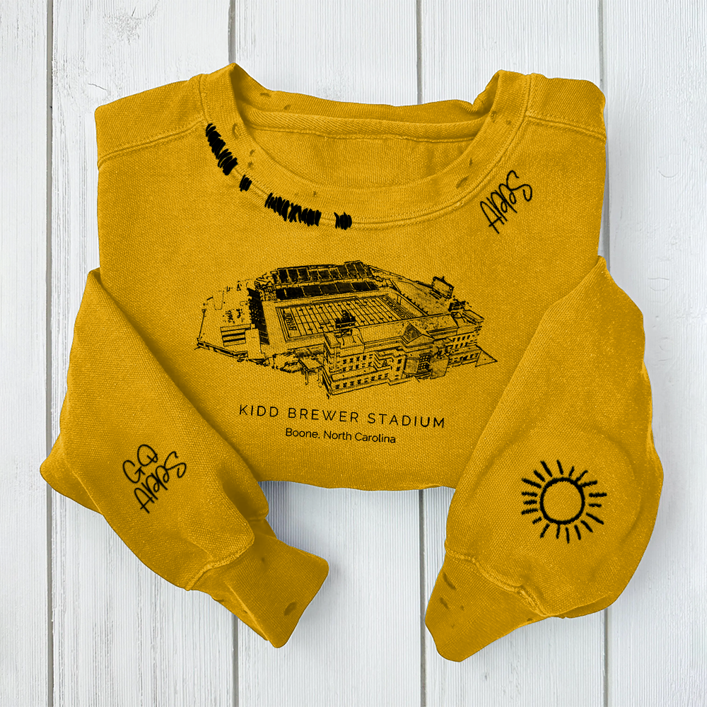 Kidd Brewer Stadium - Appalachian State Mountaineers football Unisex Distressed Monogram Collar Sleeve Embroidery Chain Stitch Sweatshirt