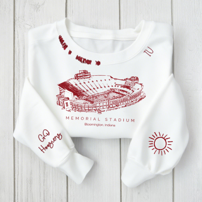 Memorial Stadium (Indiana) - Indiana Hoosiers football Unisex Distressed Monogram Collar Sleeve Embroidery Chain Stitch Sweatshirt