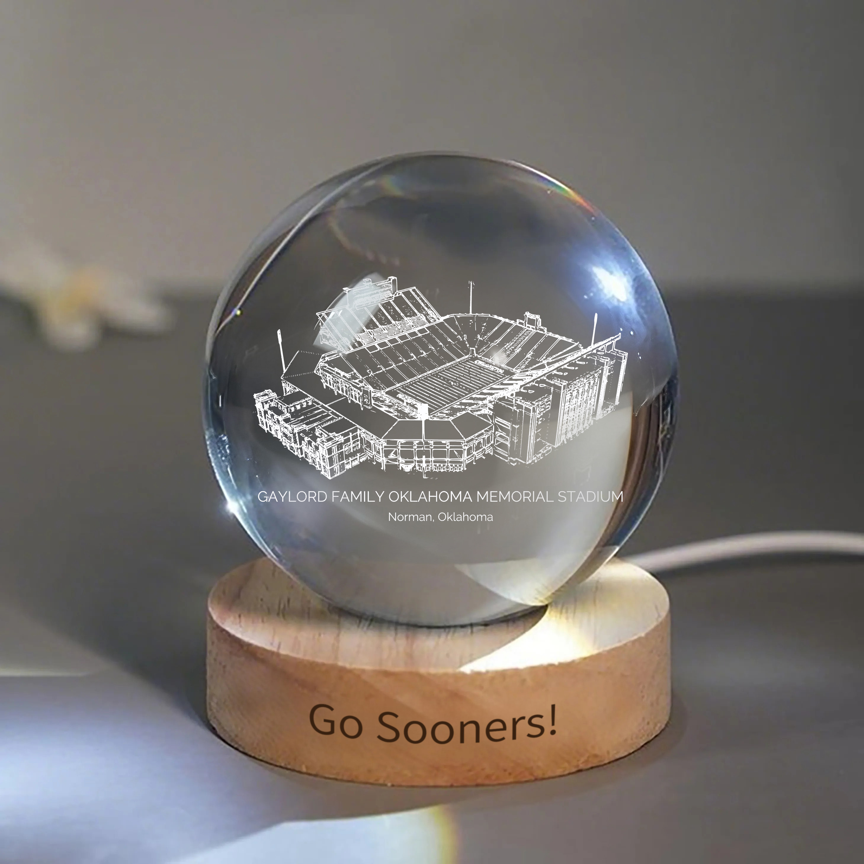 Gaylord Family Oklahoma Memorial Stadium 3D Spherical Crystal Ball Lamp