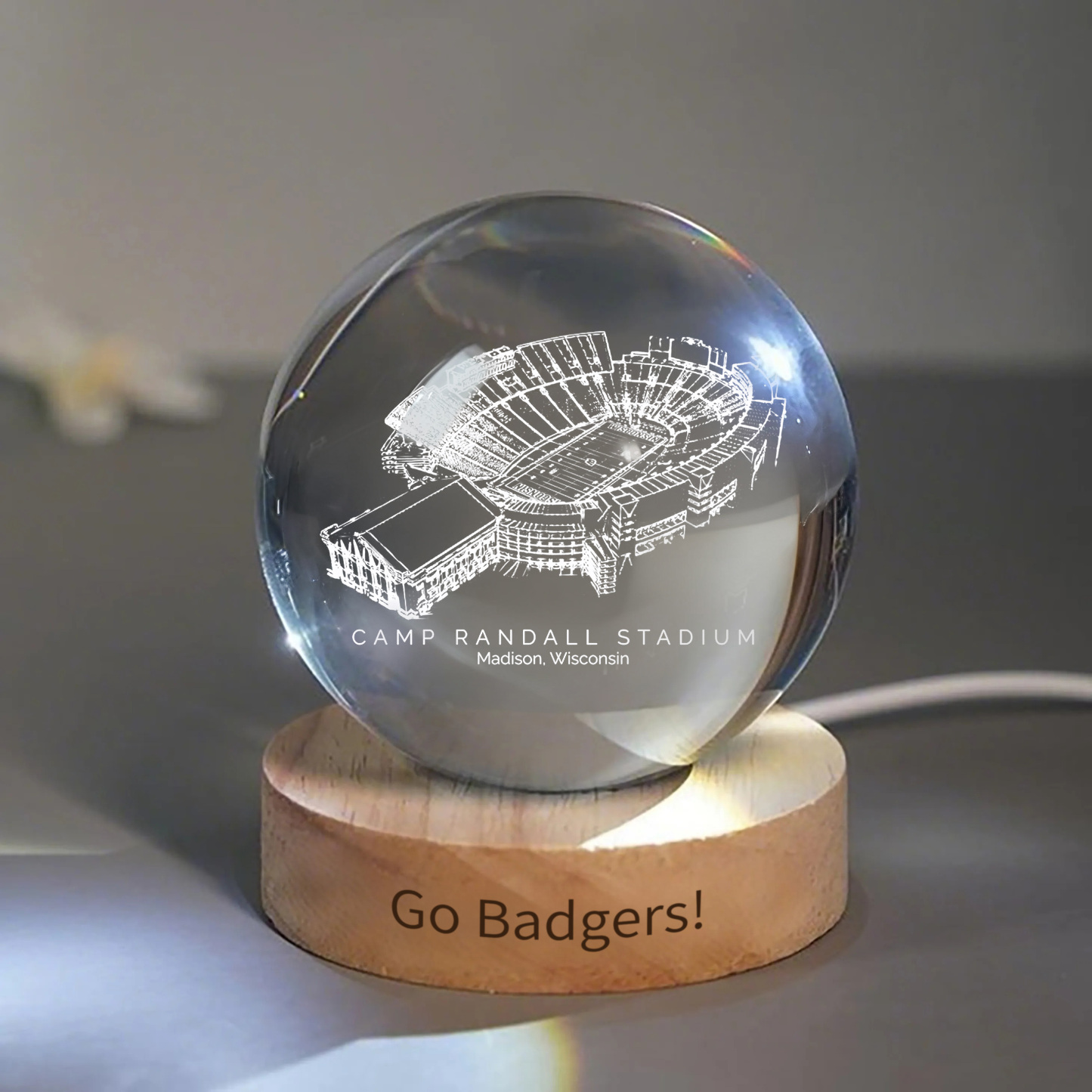Camp Randall Stadium 3D Spherical Crystal Ball Lamp
