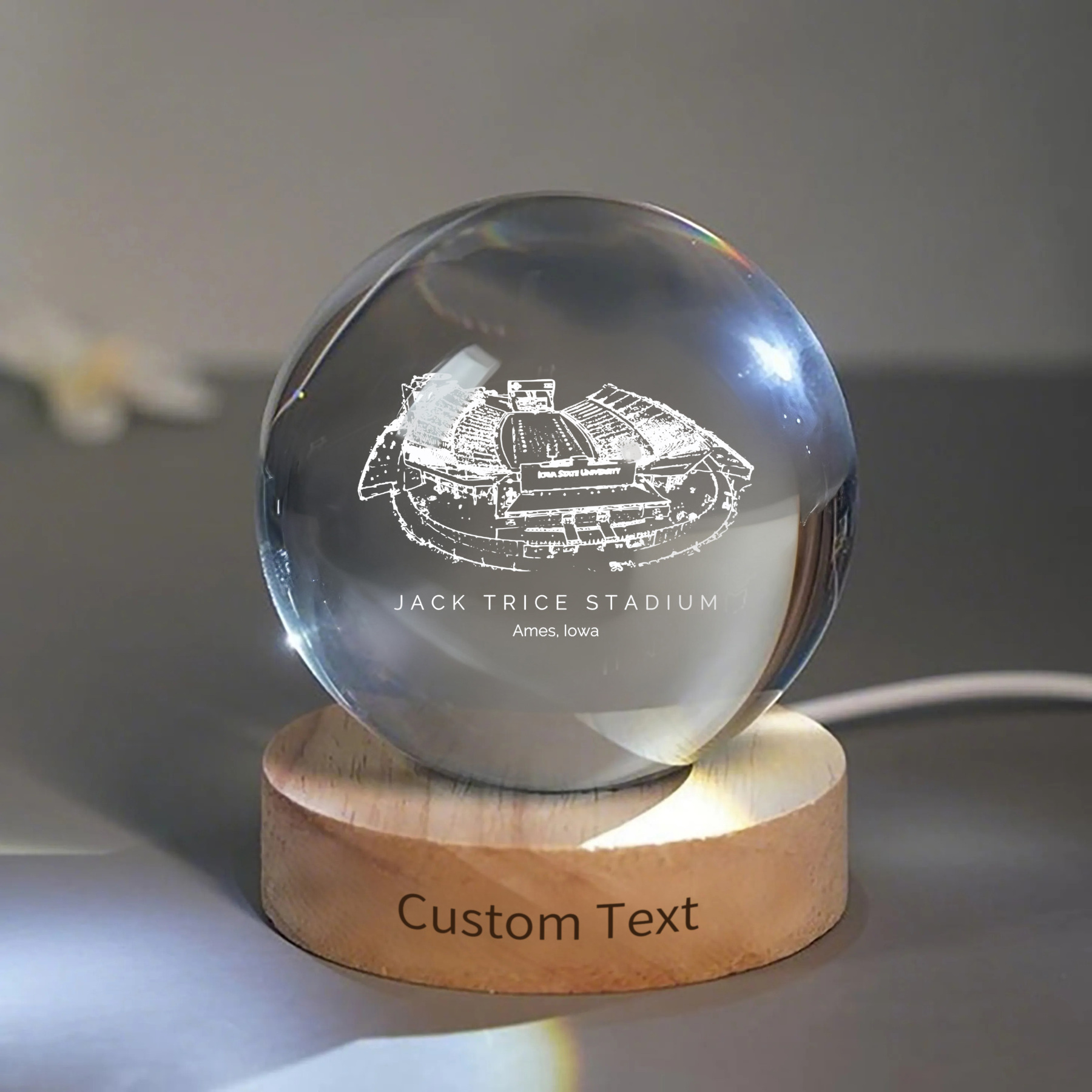 Jack Trice Stadium 3D Spherical Crystal Ball Lamp