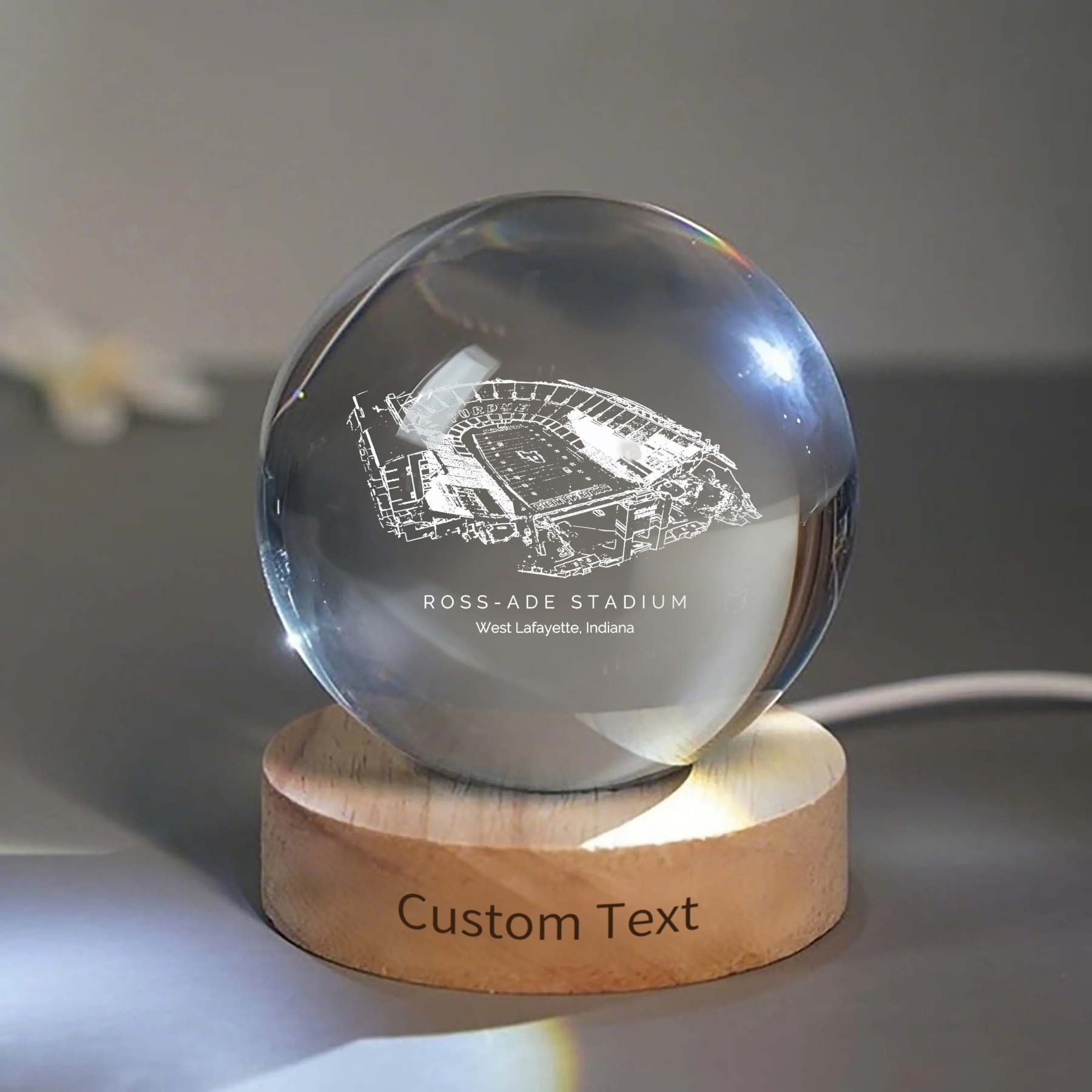 Ross-Ade Stadium 3D Spherical Crystal Ball Lamp