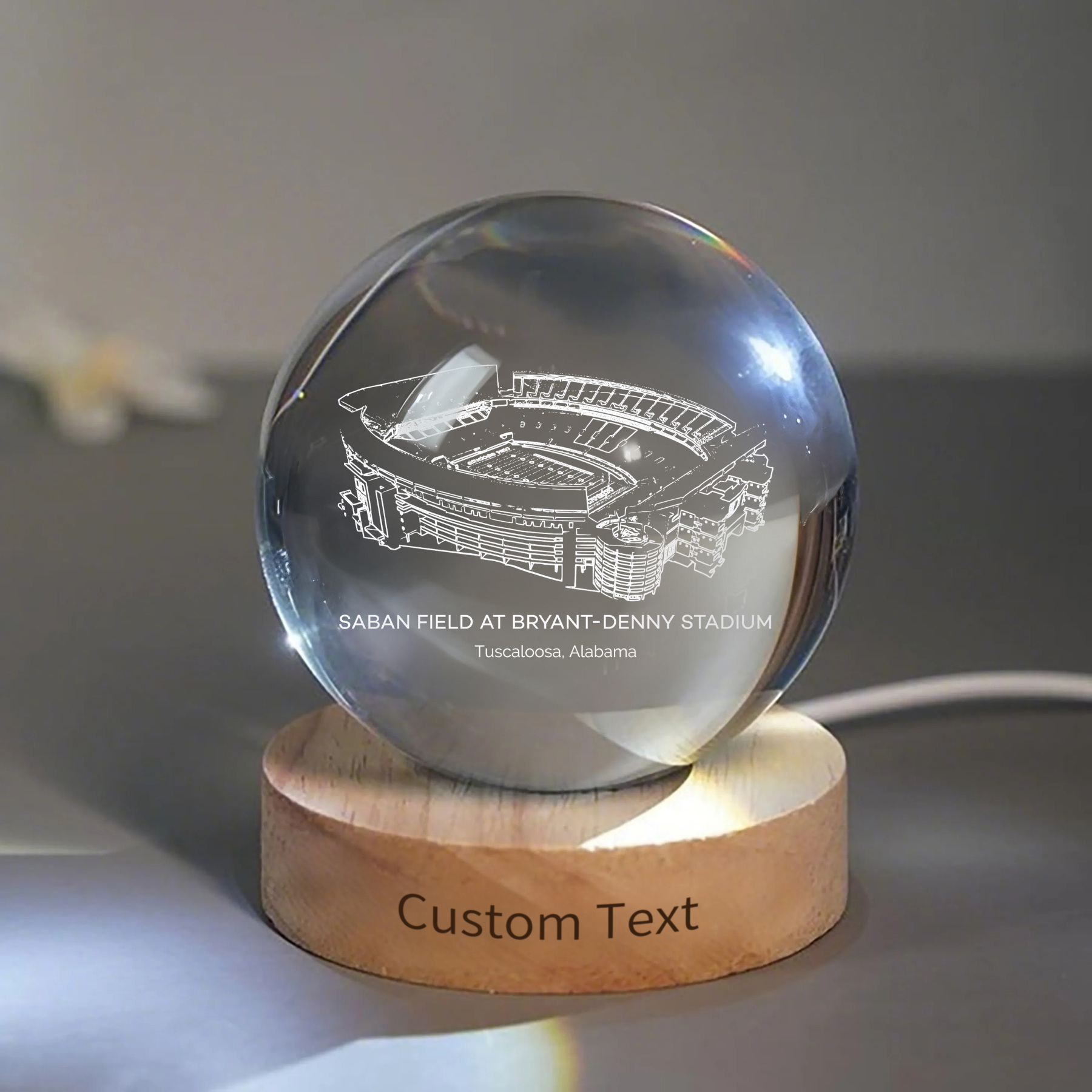 Saban Field at Bryant-Denny Stadium 3D Spherical Crystal Ball Lamp