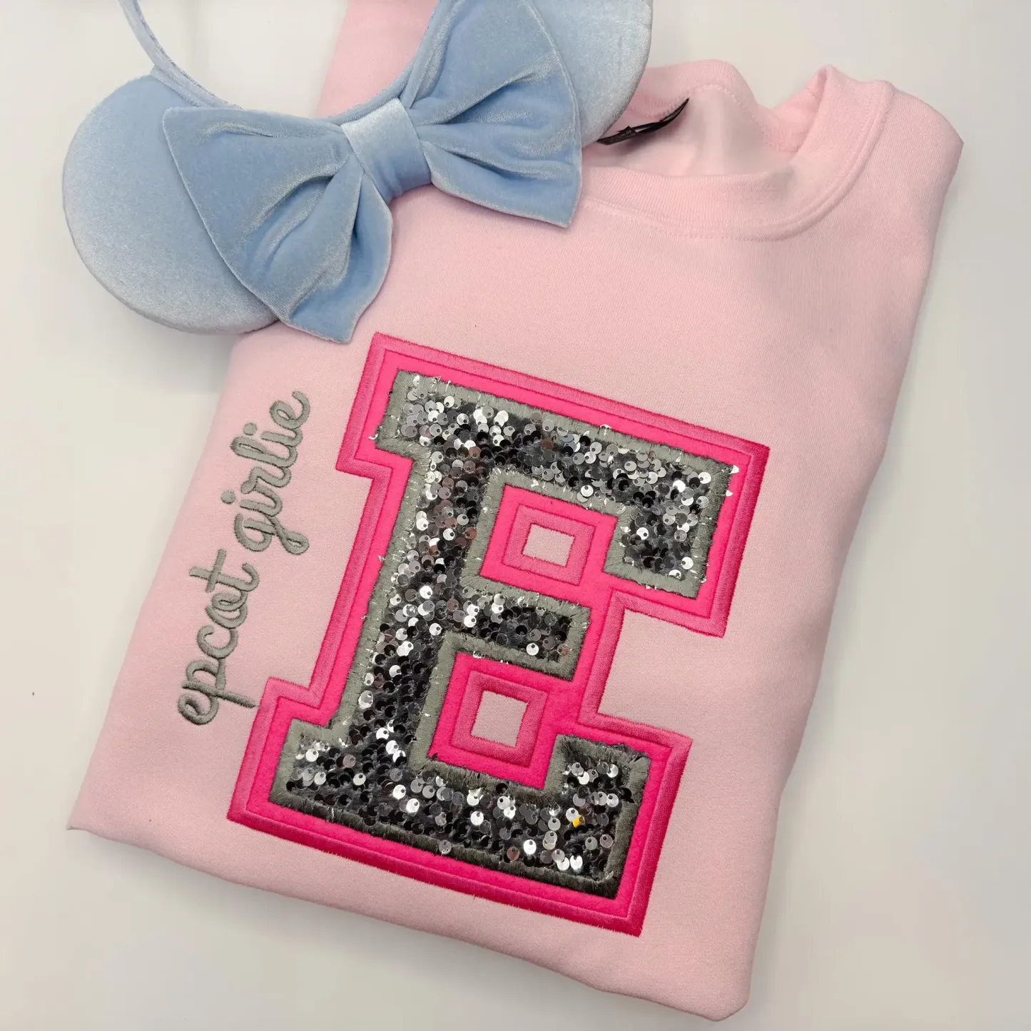 Custom Sequin Varsity Letter Sweatshirt with Multi-Stitched Embroidered Outline - Personalized Sports Fan Gifts