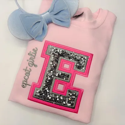 Custom Sequin Varsity Letter Sweatshirt with Multi-Stitched Embroidered Outline - Personalized Sports Fan Gifts