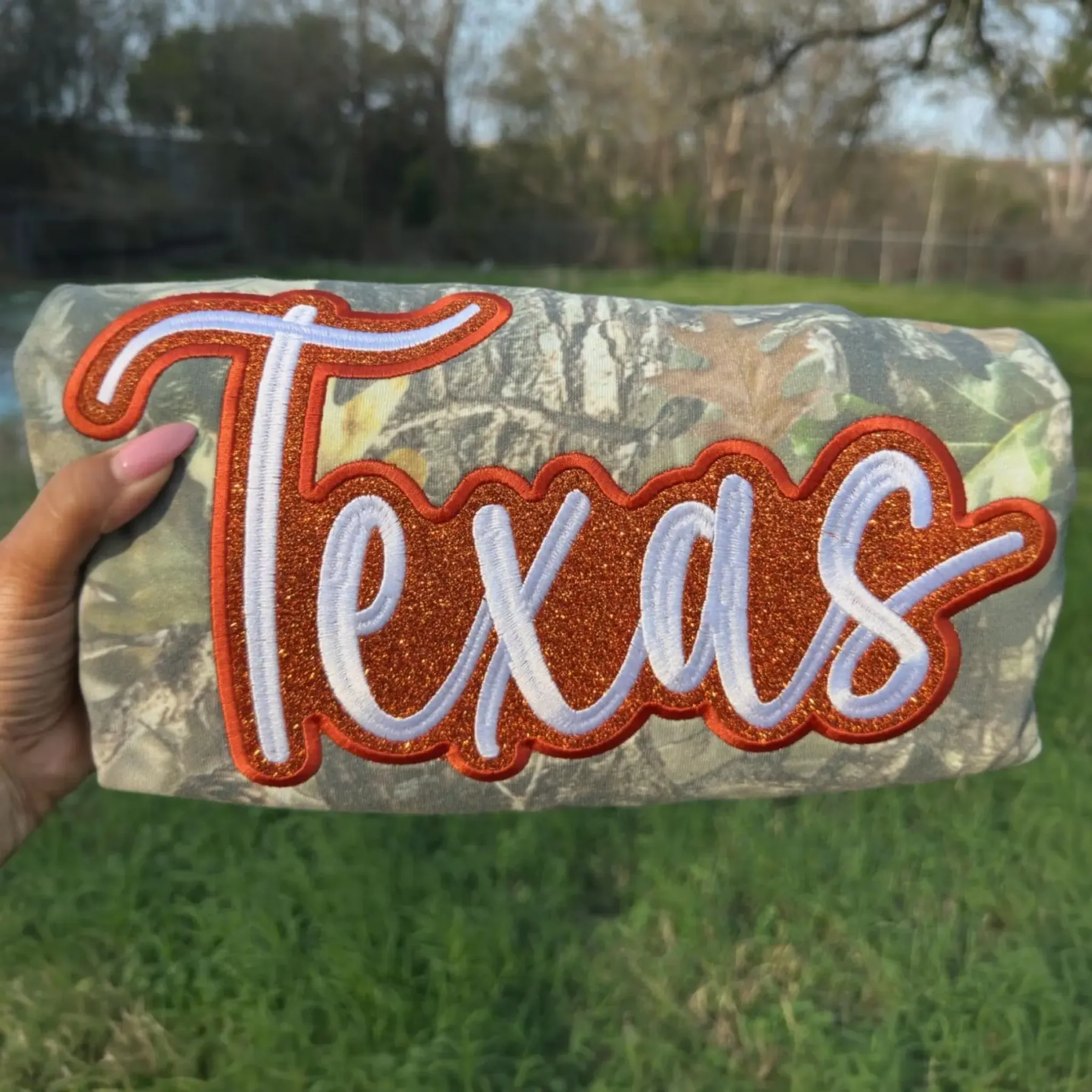 Custom Camo Glitter Team Embroidered Sweatshirt & Tee ＆ Hoodie