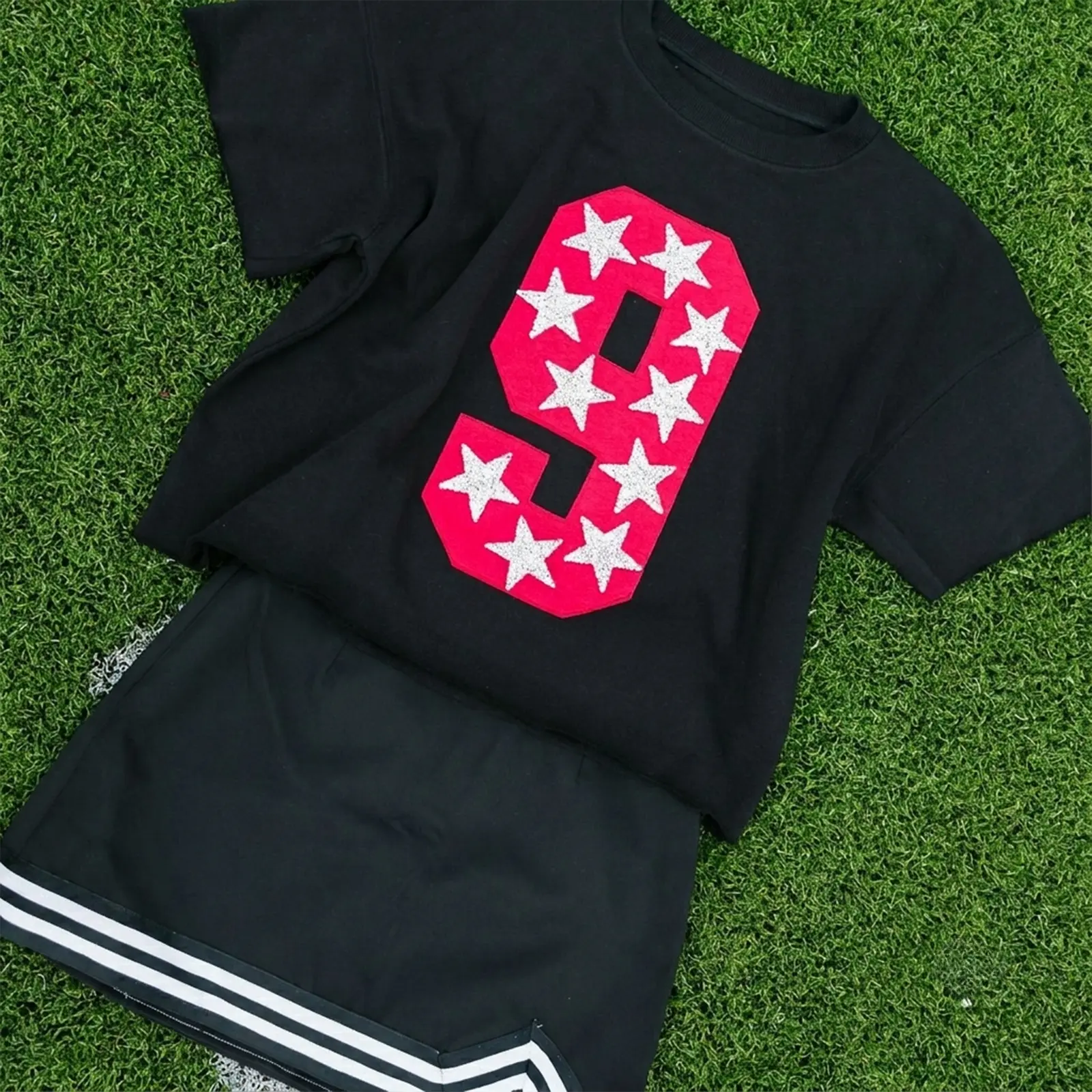 Custom Game Day Team Number & Glitter Star Embroidered Shirt - Personalized Gifts for Sports Lovers