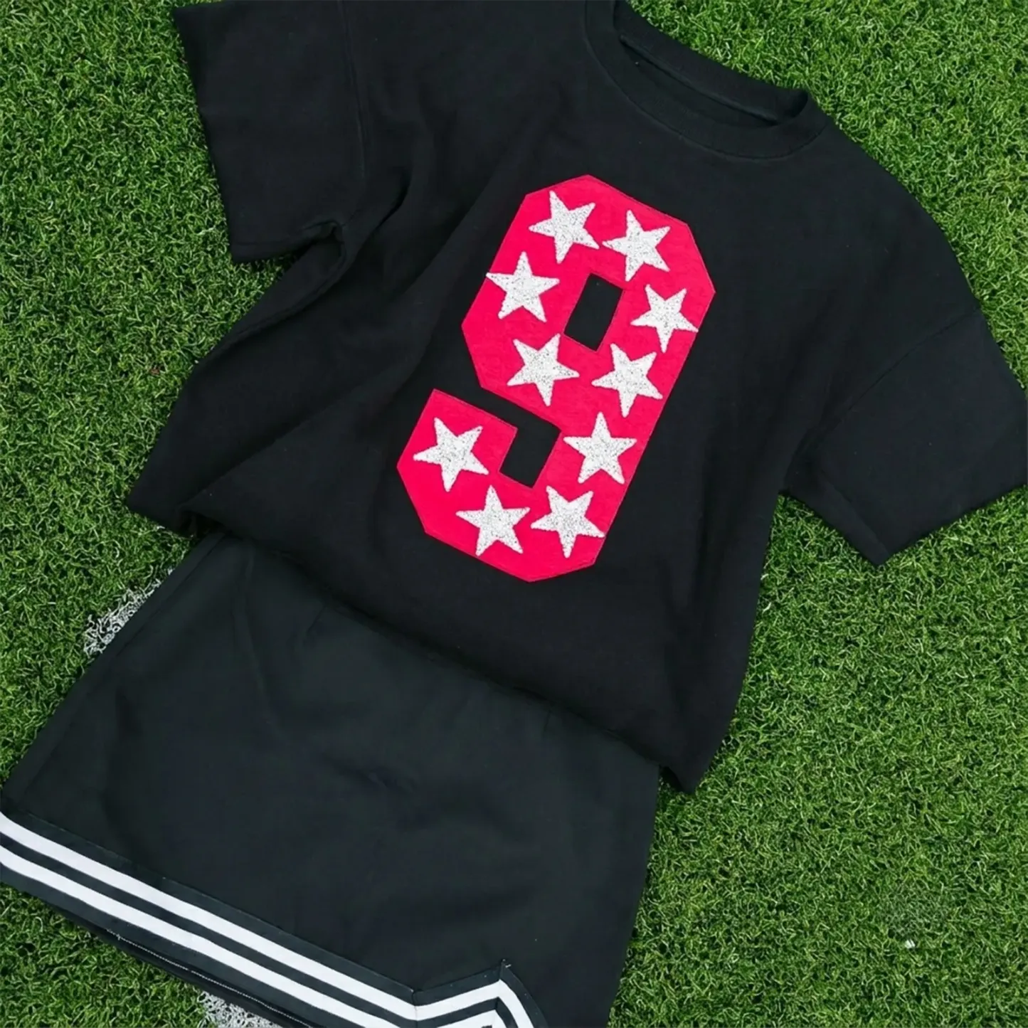 Custom Game Day Team Number & Glitter Star Embroidered Shirt - Personalized Gifts for Sports Lovers