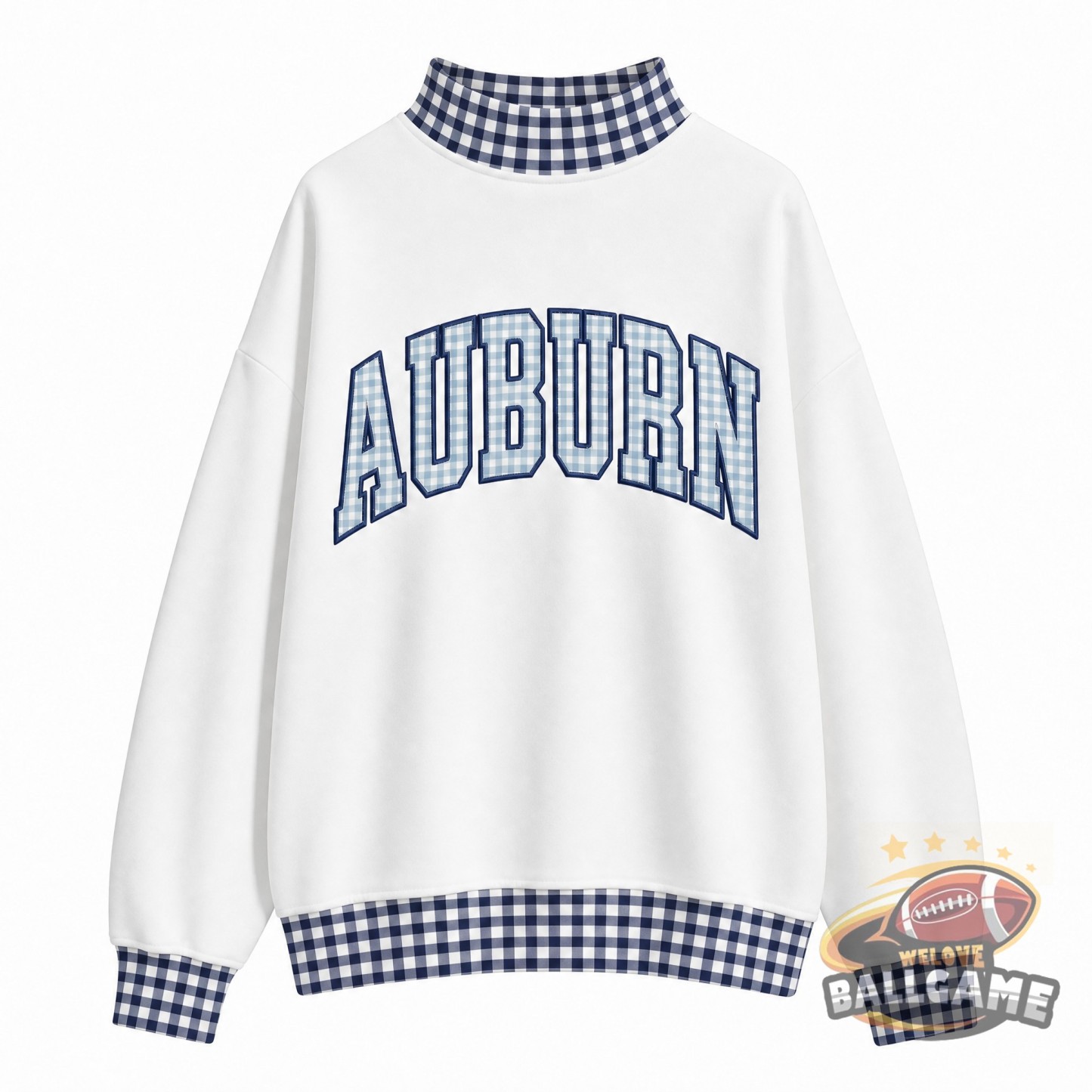 Custom Auburn Tigers Patchwork Fabric College Team Embroidered Mockneck
