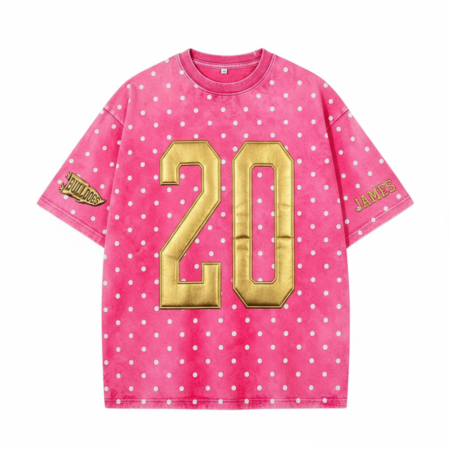Custom Metallic Puff Number Polka Dot T-Shirt, Personalized Team Name Game Day Tee