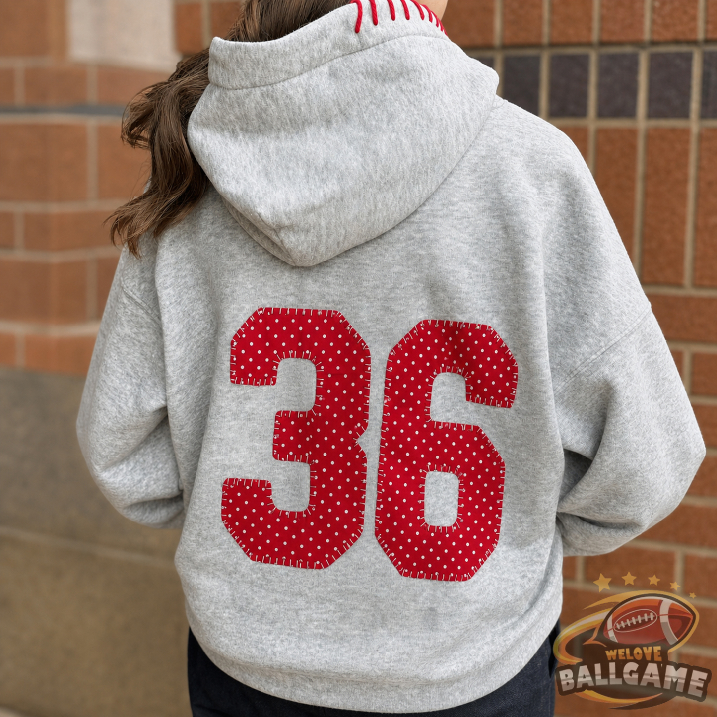 Custom Polka Dot Number Baseball Patchwork Hoodie, Personalized Player Number Game Day Apparel